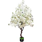 Cherry Blossom Tree 5.3ft, Faux White Cherry Blossom Tree with Green Leaves for Wedding House Office Decor