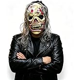 Scary Skeleton Mask with Hair Gross Teeth Creepy Zombie Skull Latex Masks | Scary Skeleton Mask with Grey Wig Gross Teeth Horror Zombie Skull Latex Halloween Mask for Adult Cosplay Haunted House Party