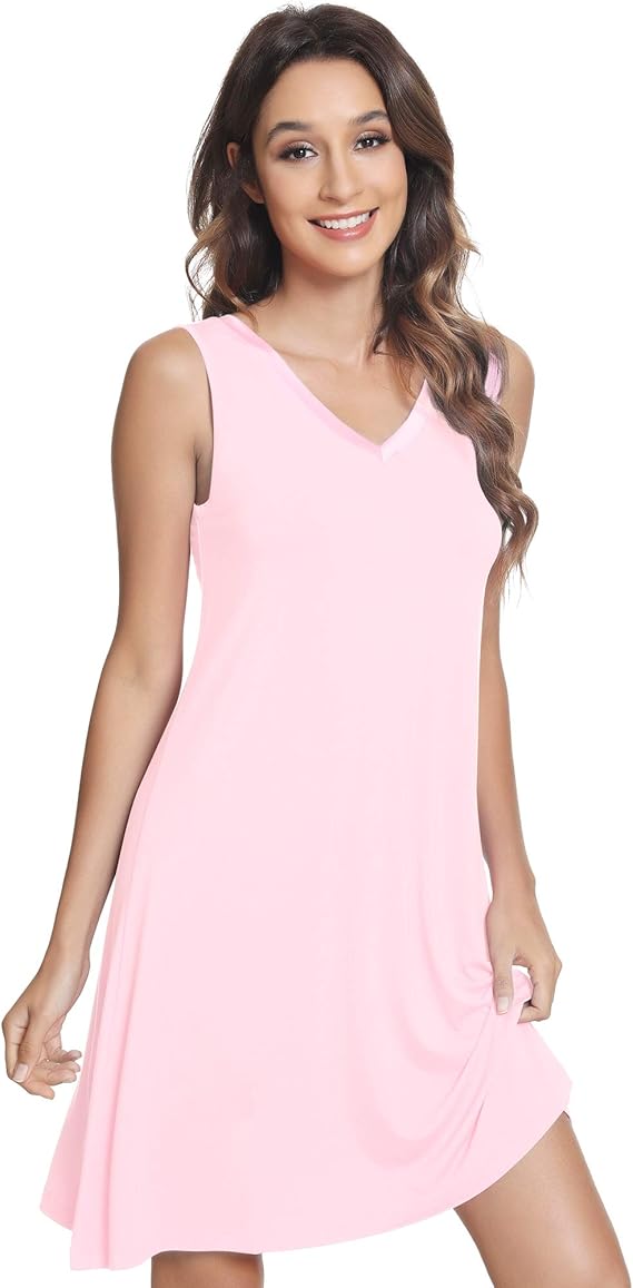 NACHILA Women's Nightgown Sleeveless Night Shirt Bamboo Sleep Dress