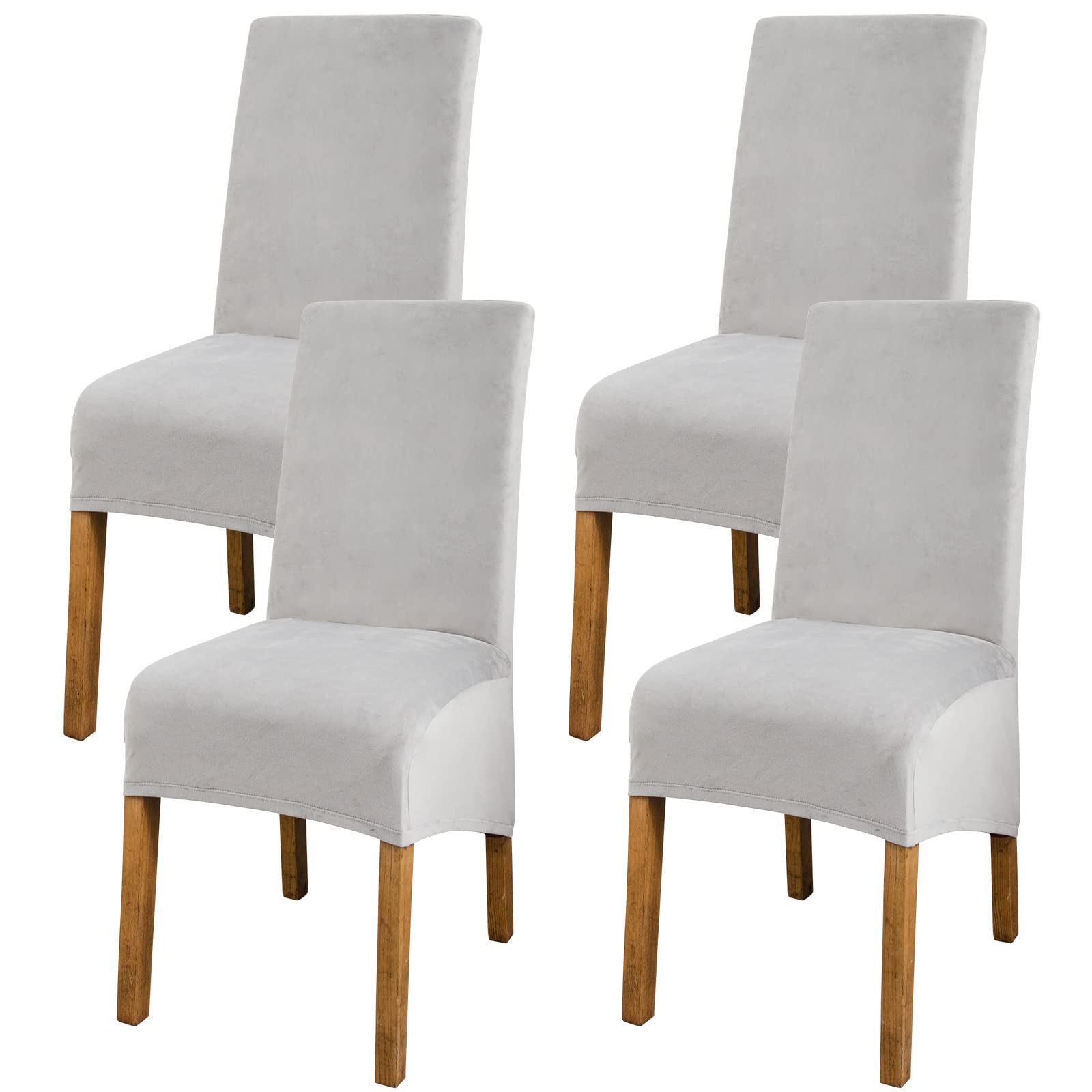 Dining Chair Covers Set of 4 - Velvet XL Chair Covers for Dining Chairs 4, Stretch High Back Dining Chair Slipcovers Chair Protector for Dining Room Wedding Hotel Banquet Party (Velvet Light Grey)