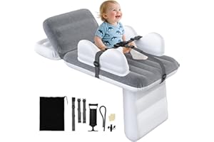omzer Inflatable Toddler Airplane Bed: Upgrade Airplane Seat Extender for Kids with Cup Holder & Seat Belt - Portable Baby Travel Bed with Travel Bag & Quick Inflation Hand Pump