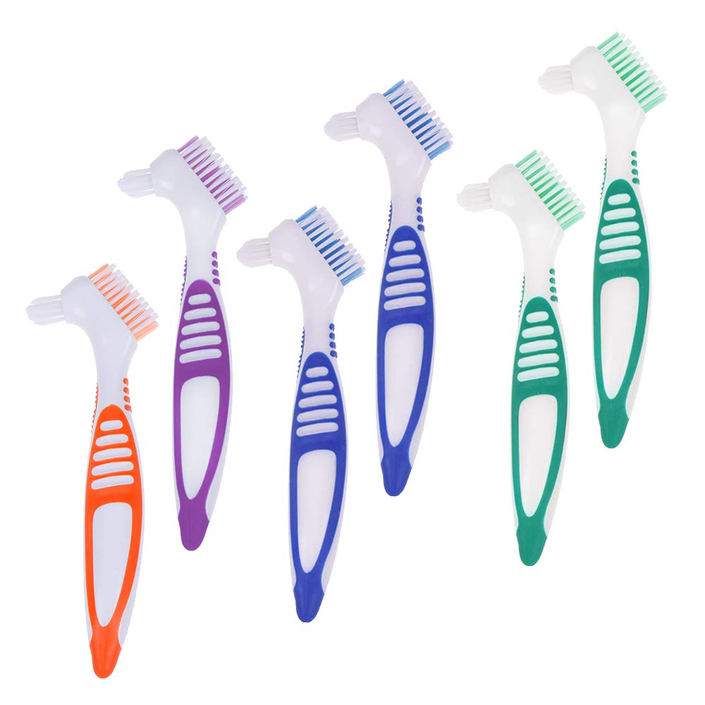 3Pcs Denture Cleaning Brush, AUHOKY Premium Hygiene Denture Cleaner Toothbrush, False Teeth Brushes for Denture Care - Multi-Layered Bristles &Ergonomic Handle (3Colors): Health & Personal Care