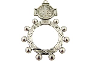 BOMAP Silver Tone Saint Benedict Medal One Decade Rosary Ring, One Size
