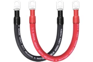 Geosiry 1/0 Battery Cables, 1FT 1/0 Welding Cable with 3/8” Lugs for DIY Enthusiasts and Professional Mechanics, Perfect for Cars and Motorcycles (1/0AWG-3/8, 1FT)
