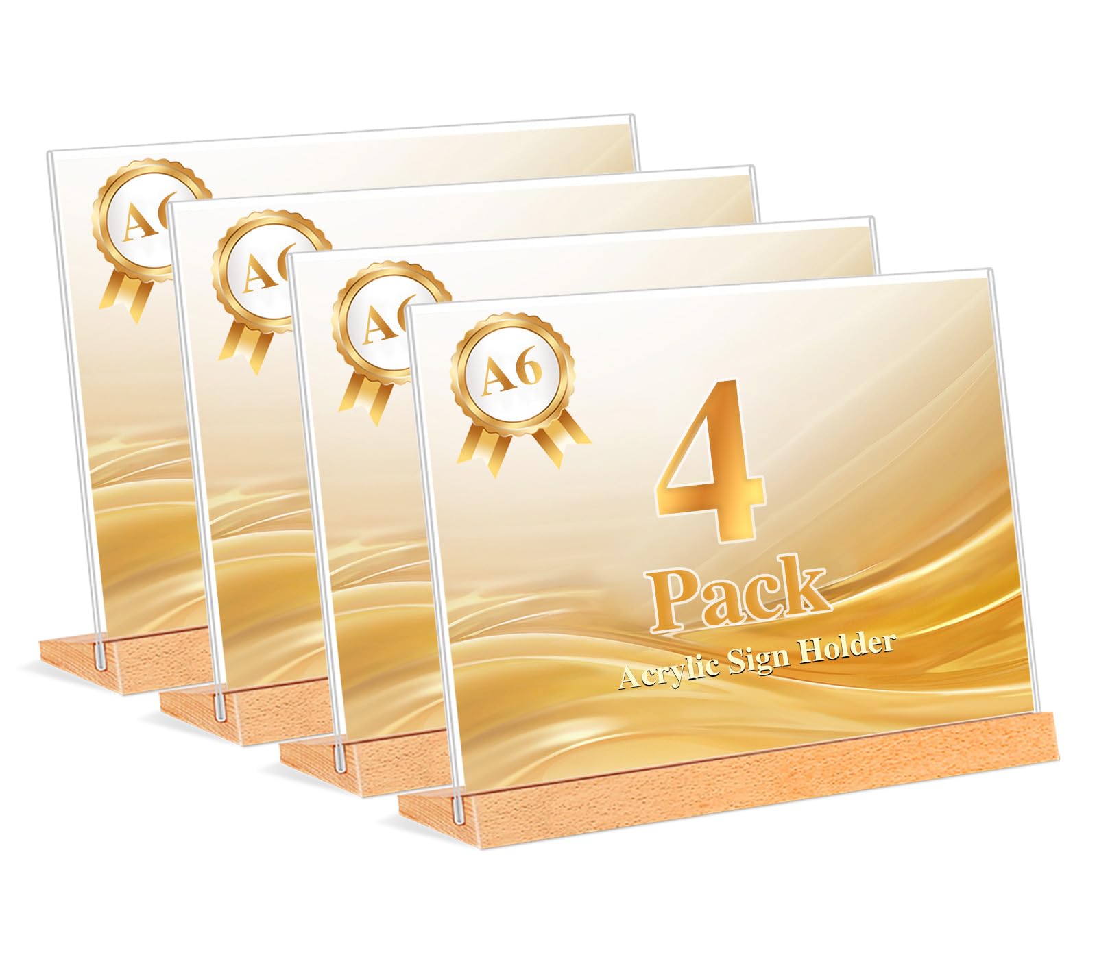 Andchi 5pcs Acrylic Sign Holders, L-Shape Table Stands Wooden Base Menu Holders for Restaurants, Office (A6 horizontal)