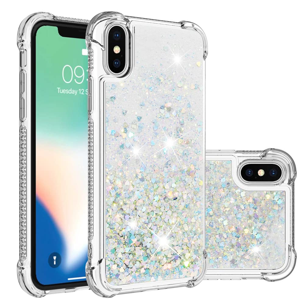 IMEIKONST Compatible with iPhone XR Glitter Case, Liquid Sparkle Quicksand Clear Transparent Sequin Girls Slim TPU Bumper Silicone Shockproof Cover for iPhone XR. Love Silver YBW