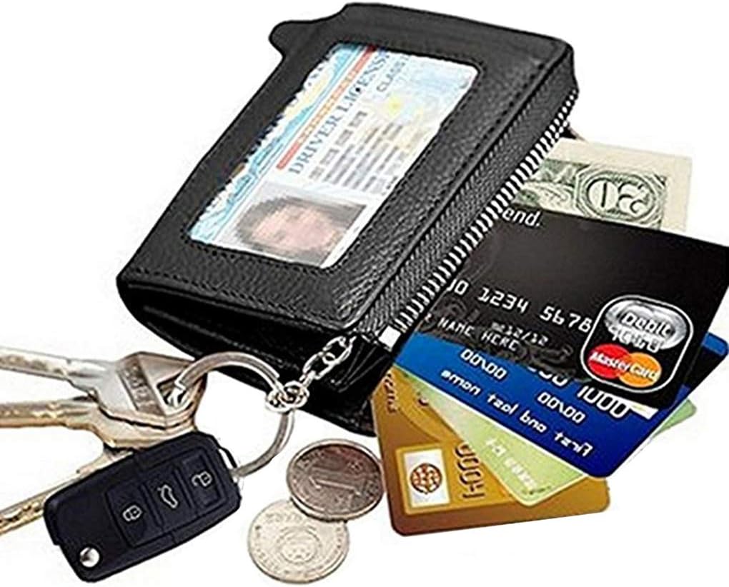 Edmen Zipper Key Wallet Leather Credit Card Case Coins Purse with ID Window