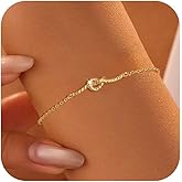 XAYAH 925 Sterling Silver Knot Heart Chain Bracelet for Women Mother Friendship 14K Gold Plated Dainty Charm Chain Matching Bracelets for Couples Love Knot Chain Valentine's Day Jewelry Gifts for Her
