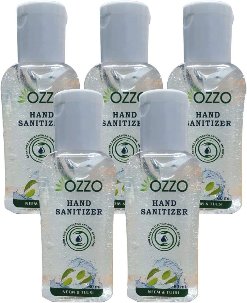 OZZO Herbal Hand Santizer With Aloevera, Neem and Tulsi - 60ml (Pack of 5) Germ Free Protection Any Where Any Time