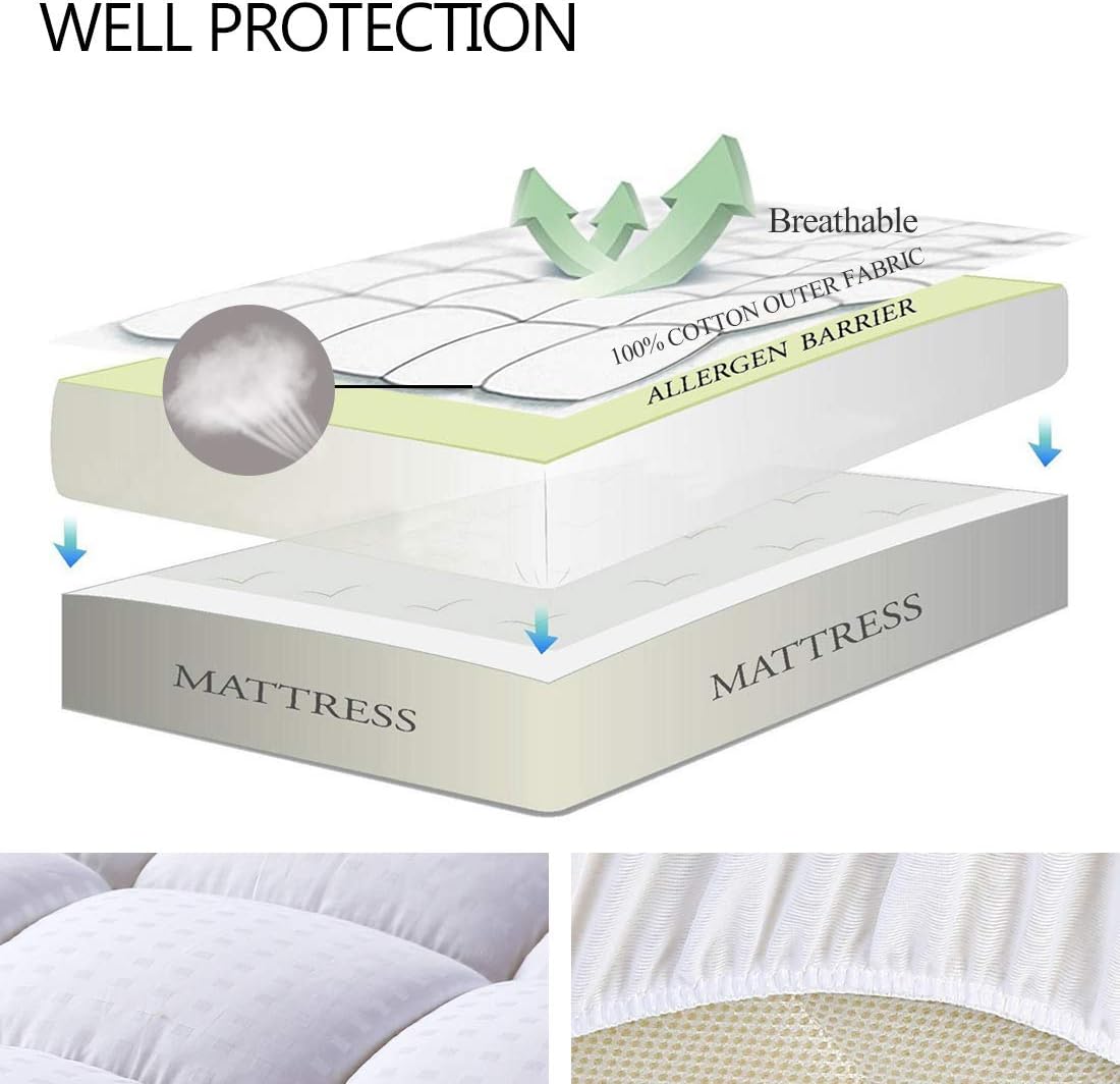 EASELAND Queen Size Mattress Pad Pillow Top Mattress Cover Quilted Fitted Mattress Protector Cotton Top 8-21" Deep Pocket Hypoallergenic Cooling Mattress Topper: Home & Kitchen