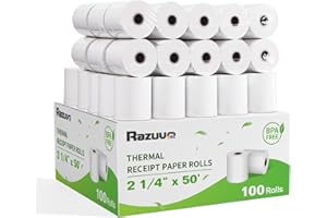 RAZUVO (100 Rolls) 2 1/4 X 50 Thermal Paper Rolls- Receipt Paper, White, Compatible With Most Machines, Credit Card Paper Rolls, Bpa Free-