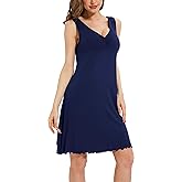 GYS Sleeveless Nightgowns for Women Soft Viscose Sleepwear Pleated Tank Sleep Shirts V Neck Pajama Dress