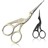 BIHRTC 3.6" Black and 4.5" Gold Stainless Steel Sharp Tip Classic Stork Scissors Crane Design Sewing Shears DIY Tools for Emb