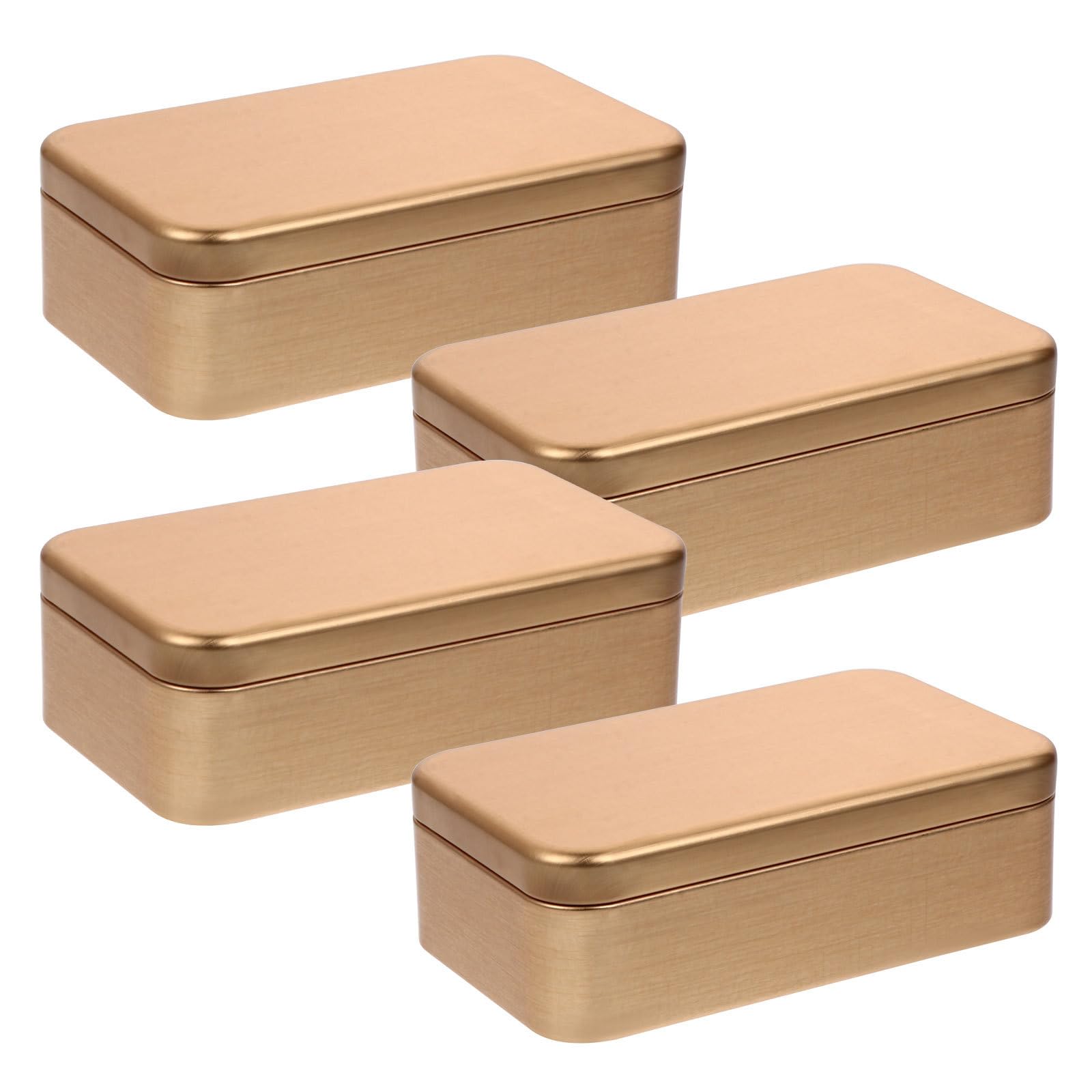 Photo 1 of 4PCS Metal Hinged Tin Box: Rectangular Portable Small Storage Container Kit with Lid, Empty Box for Home Storage (4.3x3.5x2.5 Inch/Golden)