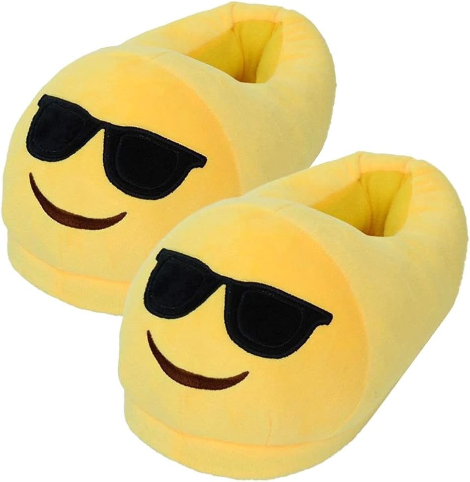 YINGGG Emoji Slippers Plush Fluffy House Shoes (Sunglasses