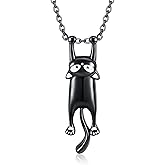 AXOMY Cat Necklace 925 Sterling Silver Black Cat Pendant Necklace Animal Jewelry for Women