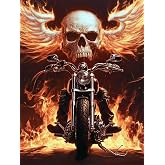 Handsome Skull Motorcycles Diamond Art Painting Kits for Adult,Transportation Vehicles 5D Diamond Art for Adults,Round Drill Painting by Diamonds Art and Crafts for Home Wall Decor Gift 12x16 Inch