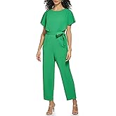 DKNY womens Flutter Sleeve Scuba Crepe Tie Jumpsuit