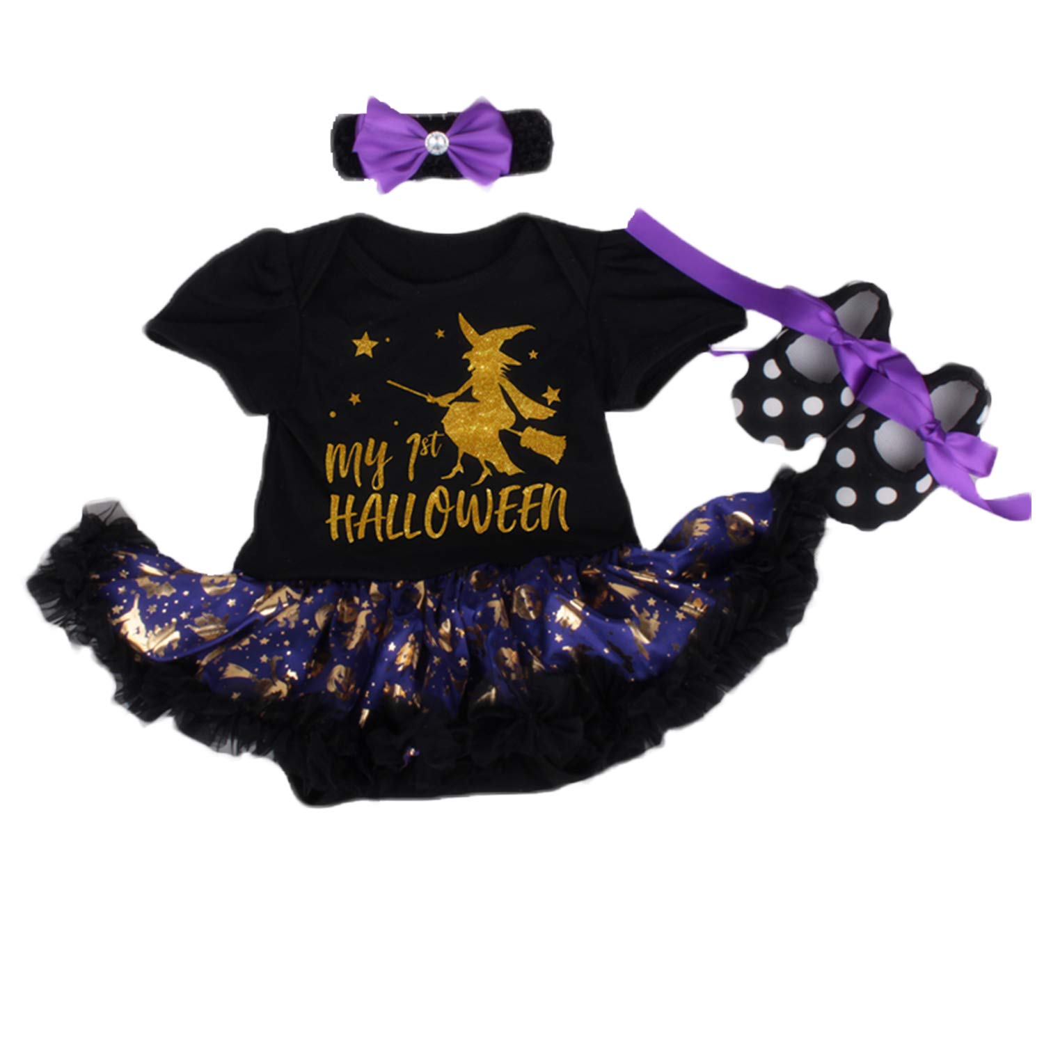 BabyPreg My First Halloween Costume for Infant Girl Thanksgiving Costume Pumpkin Dress Up Baby Dress Set (12-18 Months, Black)