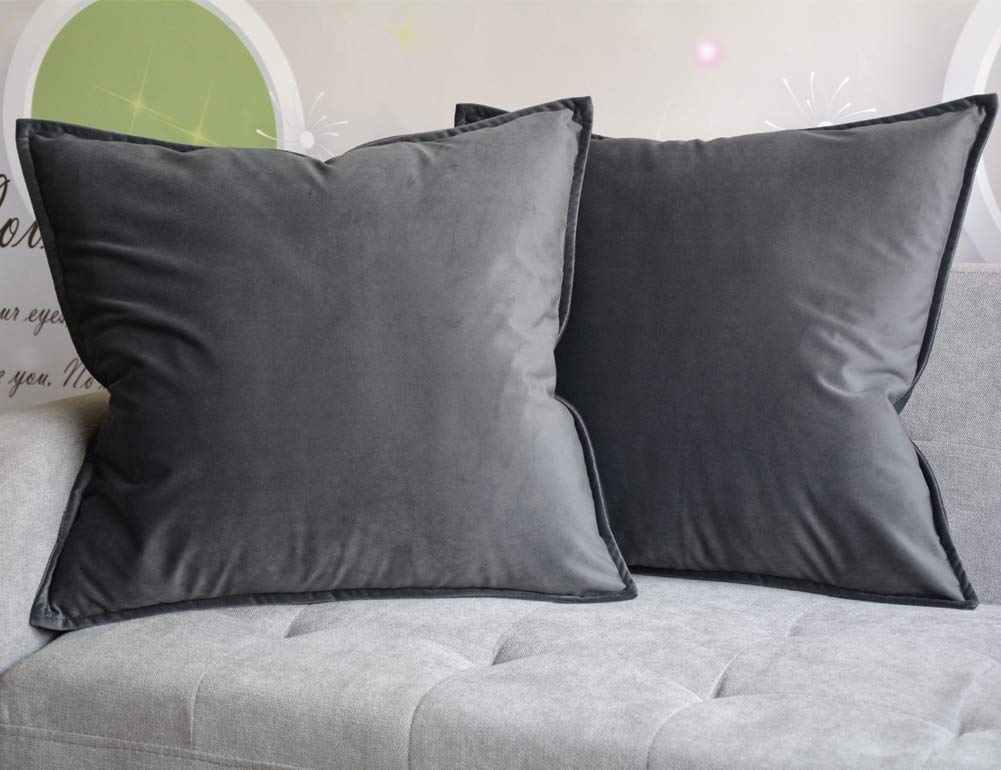 Lutanky Velvet Cushion Covers (Pack of 2) Decorative Square Throw Pillow Case Soft Flanges Cushion Cover for Sofa Bedroom Photography Prop Dimgray 50cm x 50cm 20x20 Inch