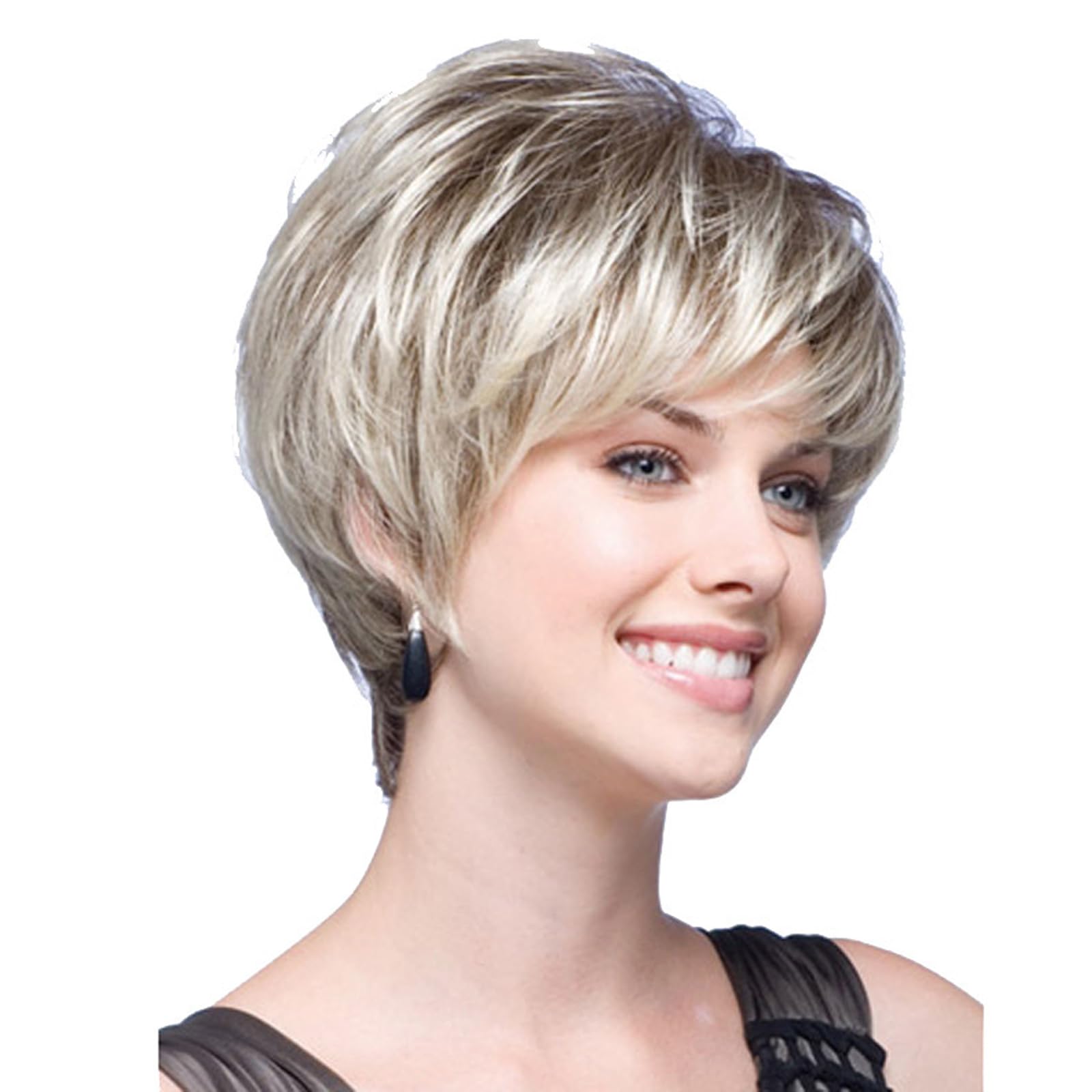 YuanYouTong Short Blonde Wigs for Women Pixie Cut Wig with Bangs Ladies Natural Layered Synthetic Hair Wig Blonde Mix White Wig for Daily Fancy Dress Accessory Costume Cosplay Halloween Party Use