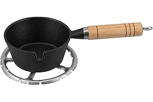 DIYEAH Cast Iron Mini Egg Frying Pan with Wooden Handle 13Cm Small Saucepan for Stovetop Cooking and Butter
