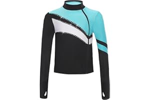 Hansber Kids Girls Long Sleeve Dance Jacket Tops Shiny Rhinestones Athletic Coat Figure Skating Training Sweatshirt