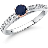 Gem Stone King 10K Two Tone Gold Gemstone Birthstone and White Lab Grown Diamond Accent Engagement Ring For Women | Round 4MM and 1.5MM Accent | Wedding Anniversary Promise Ring | Sizes 5, 6, 7, 8, 9