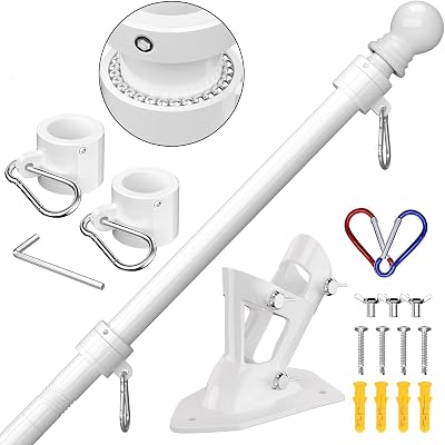ZMTECH 6 ft Stainless Steel Flag Pole Kit Tangle Free Adjustable Bracket