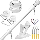 ZMTECH Flag Pole - Upgraded Bracket, 6 FT Stainless Steel Flag Poles for Outside House, Residential or Commerical, Tangle Free Flag Pole Kit for American Flag (Without Flag, White)