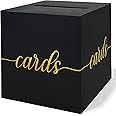 QIKSION Black Card Box with Gold Foil Design, Gift Cards Receiving Box for Birthdays Party, Wedding Receptions, Bridal & Baby Showers, Graduations, Retirements, Anniversaries