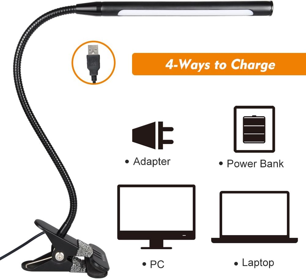 LEPOWER 4W Led Clip on Light/Reading Lights/Night Book Light/Clamp on Lights, 3 Color Temperature Settings Stepless Adjustable Brightness Clip Lamps for Desk, Bed Headboard, Computer and Piano - - 