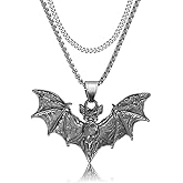 Retro Gothic Bat Necklace, Double Layer Chain Stainless Steel Bat Pendant, Vampire Halloween Jewelry for Women Men