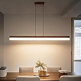 MASIVEL 39" Modern Linear Pendant Light Dimmable LED Ceiling Hanging Light Fixtures Woodgrain Linear Chandelier with Adjustab