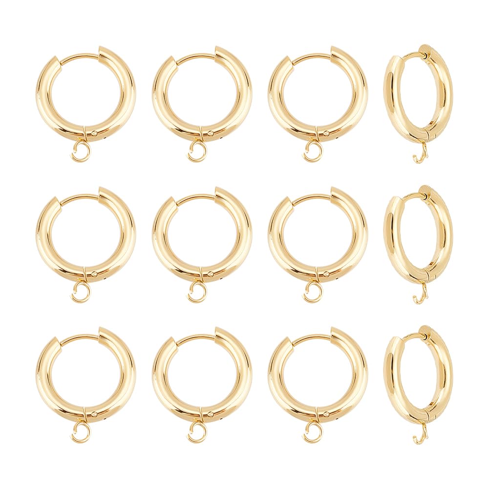 UNICRAFTALE 12Pcs 20mm Long Real 24K Gold Plated 304 Stainless Steel Golden Huggie Hoop Earring Findings Open Earring Hoops with Loops and Earrings Pins 1mm for Earrings Jewelry Making