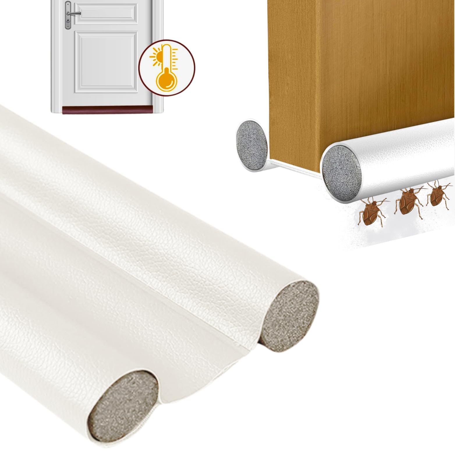 Draft excluder for doors. Draught excluder for doors - Door draft excluder - Draught excluder for bottom of door insulates from cold and heat. Prevents the entry of dust and bugs. (blanco)