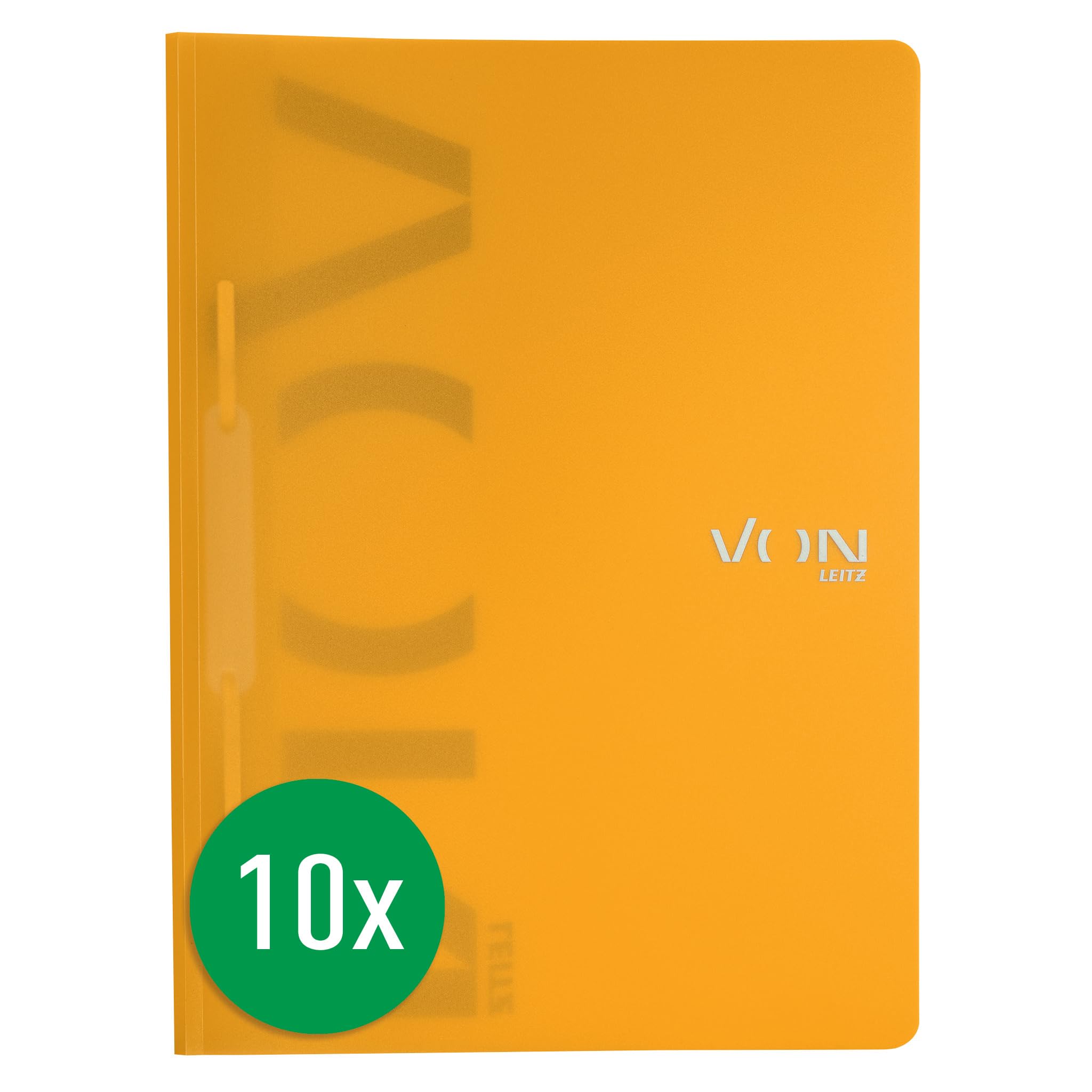 VON Leitz 46790015 Pack of 10 A4 File Folders, Polypropylene Plastic, for 100 Sheets, Lightweight Softcover Folder with Modern Von Print, for School and Home, Yellow, Pack of 10