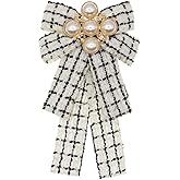 Pearl Bowknot Pre-Tied Brooch Elegant Ribbon Neck Tie Pin for Women Ladies Girls Student Brooches Suit Shirt Pins Fashion Collar Clothing Accessories for Daughter Mom Graduation