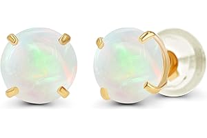 DECADENCE Solid 14K Yellow, White or Rose Gold 4mm Round Genuine Gemstone Birthstone Prong Set Stud Earrings For Women
