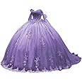 Kncpti Women's Off Shoulder Quinceanera Dresses Ball Gowns Puffy Tulle Long Formal Prom Evening Dresses Lace Appliques