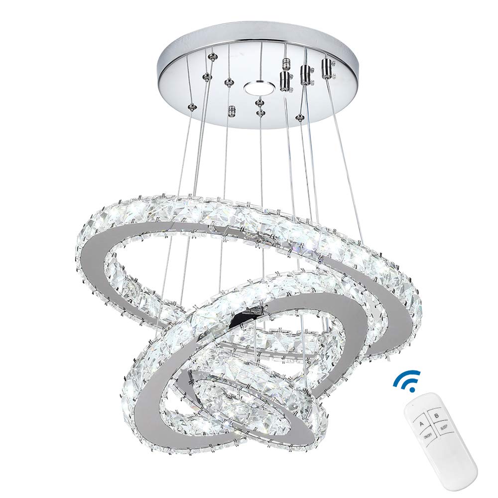 LED Modern Crystal Chandeliers 3 Rings LED Ceiling Lighting Fixture Contemporary Adjustable Stainless Steel Pendant Light for Bedroom Living Room Dining Room, Cool White, (Not Dimmable)