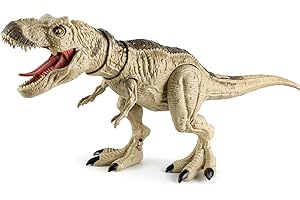 COVSEN Tyrannosaurus Rex Action Figure Dinosaur Toy for Kids 3-5, Realistic T-Rex with Vibration Feature Roaring, Lights, Continuous Spray, Movable Jaws & Limbs – Birthday for Kids (Khaki)