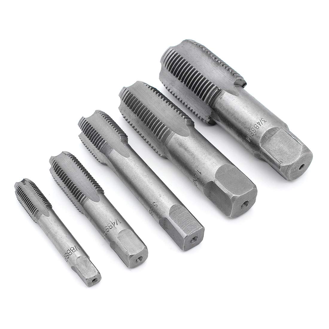 Yuhtech 5Pcs Steel BSP 55 Degree Hand Taper Pipe Thread Tap G1/8 G1/4 G3/8 G1/2 G3/4