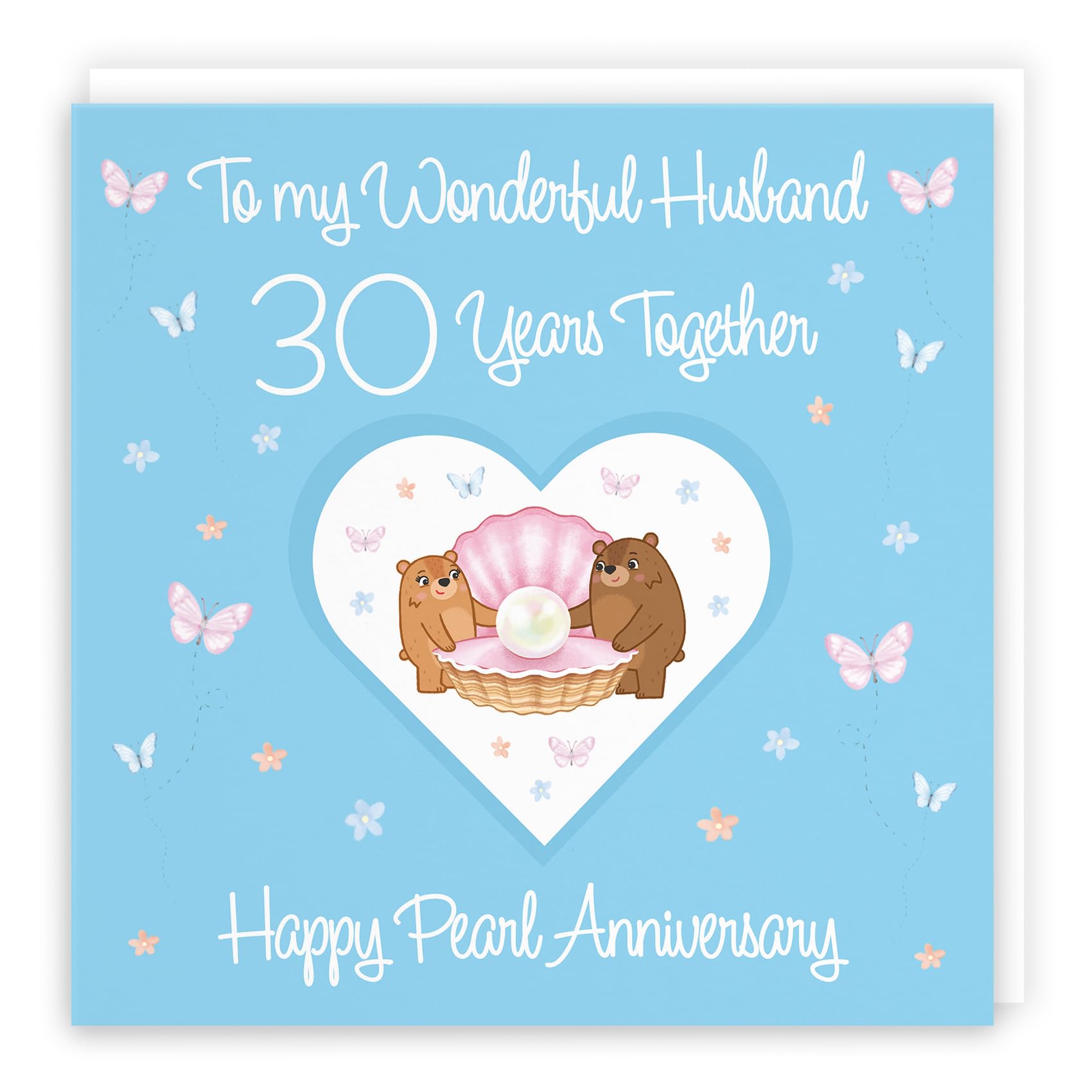 Hunts England - Large Husband 30th Anniversary Card - 30 Years - Pearl Anniversary - Romantic Meadows - Fun Card - 30th Anniversary Card For Husband - 210 x 210 mm