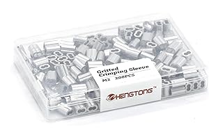 HENGTONG 5/64" Aluminum Crimping Loop Sleeve 200PCS, M2 Wire Rope Sleeve Cable Crimp Ferrules for Wire Rope and Cable