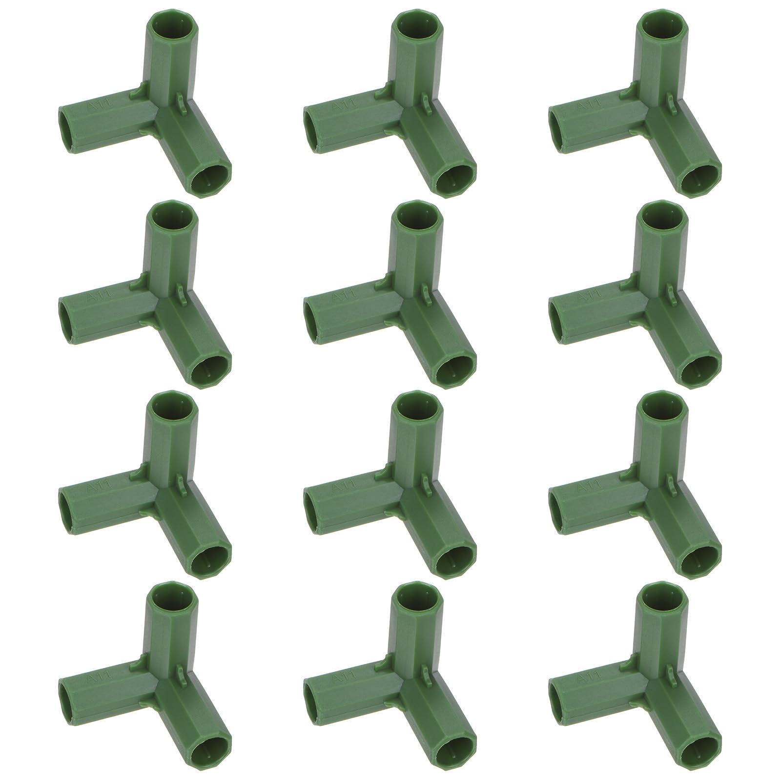 M METERXITY 4 Pcs 11mm Greenhouse Frame Building Connectors, 3 Way Right Angle Pipe Fitting for Grape Trellis/Sunscreen Shed/Gardening Plant Stakes, Greenhouse Accessories [Green]
