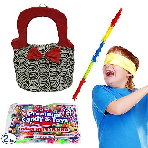 Pinatas Girls Zebra Print Purse Pinata Kit Including Pinata, Filler, Buster Stick and Bandana,  2 lb.
