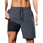 SILKWORLD Quick Dry Men's 2 in 1 Running Shorts with Zip Pocket 7" Workout Gym Athletic Shorts Lightweight Training Shorts