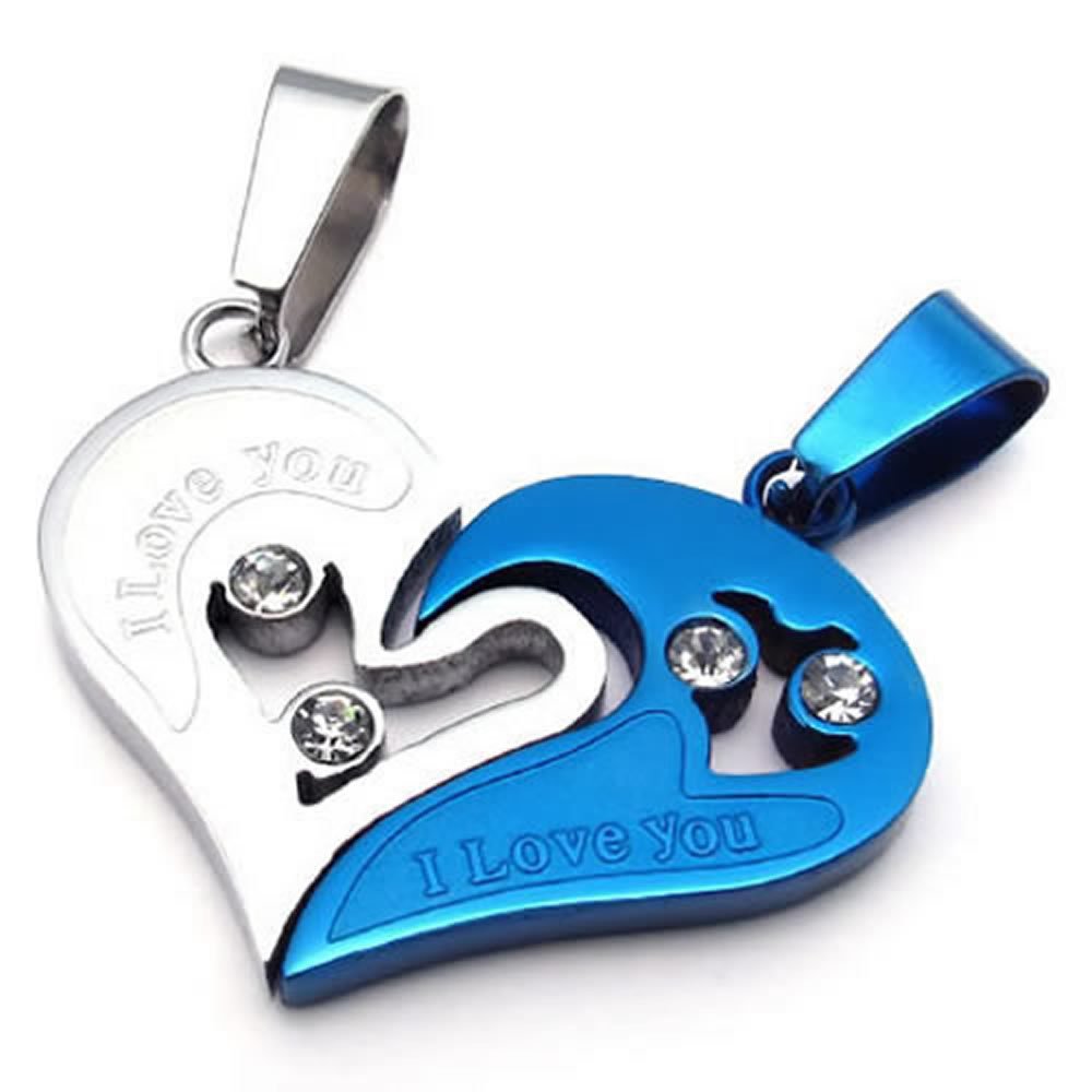 Konov 2pcs Mens Womens Couples Heart Stainless Steel Pendant Love