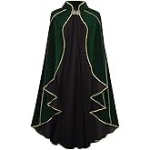 GRAJTCIN Women's Medieval Cloak Stand Collar Deluxe Velvet Gold Trim Renaissance Cape for Adult